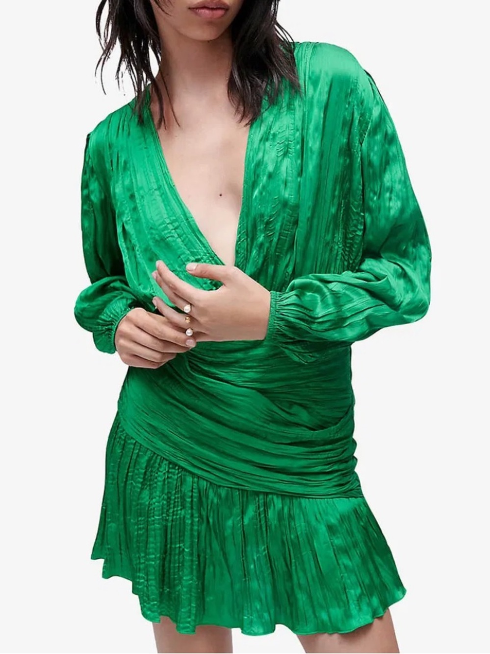 Maje Runnylona Draped Pleated Lamé Mini Dress